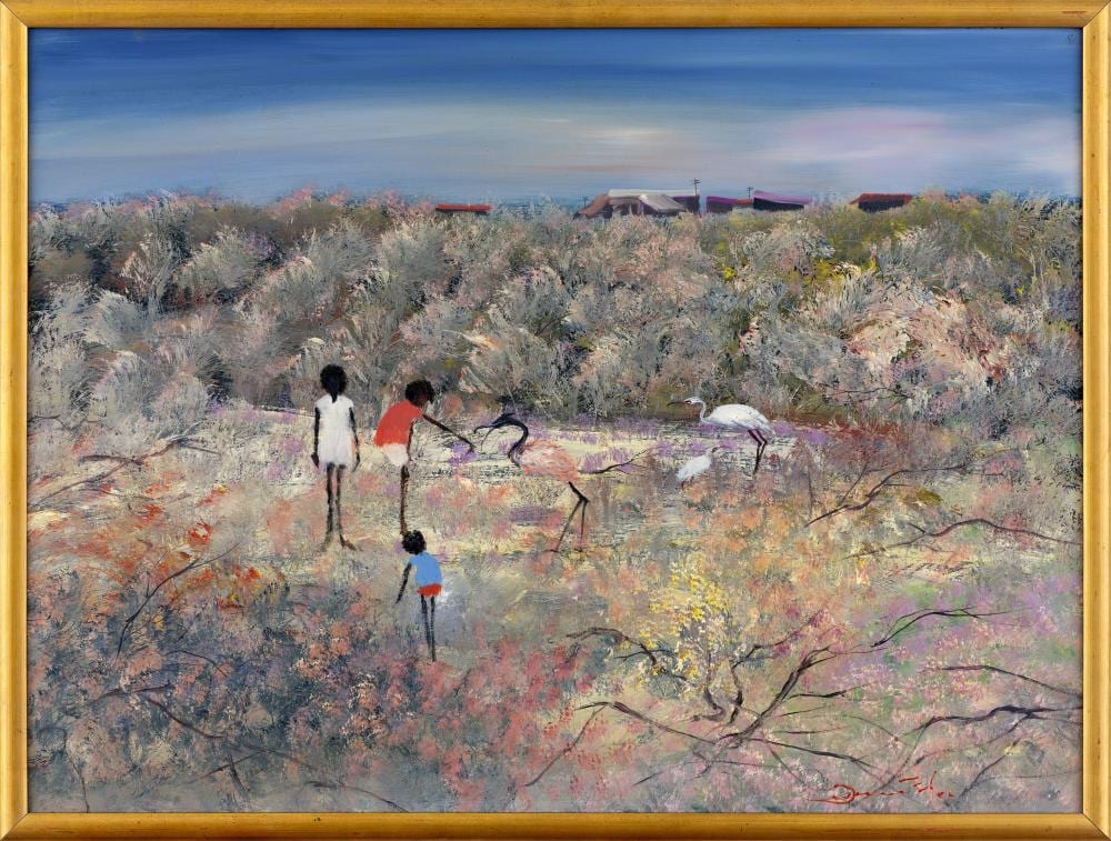 STEVEN DEUTSCHER comparable auction result: steven deutscher 1947 untitled feeding egrets oil on board 91 5 x 122 cm frame 96 5 x 127 5 cm