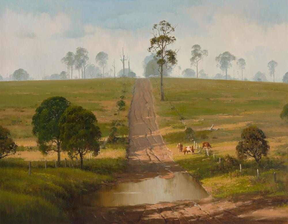 Les Graham comparable auction result: les graham 1934 sun shower crotty s lane yarravel near kempsey oil on canvas on board 70 x 90 cm frame 98 x 118 x 6 cm