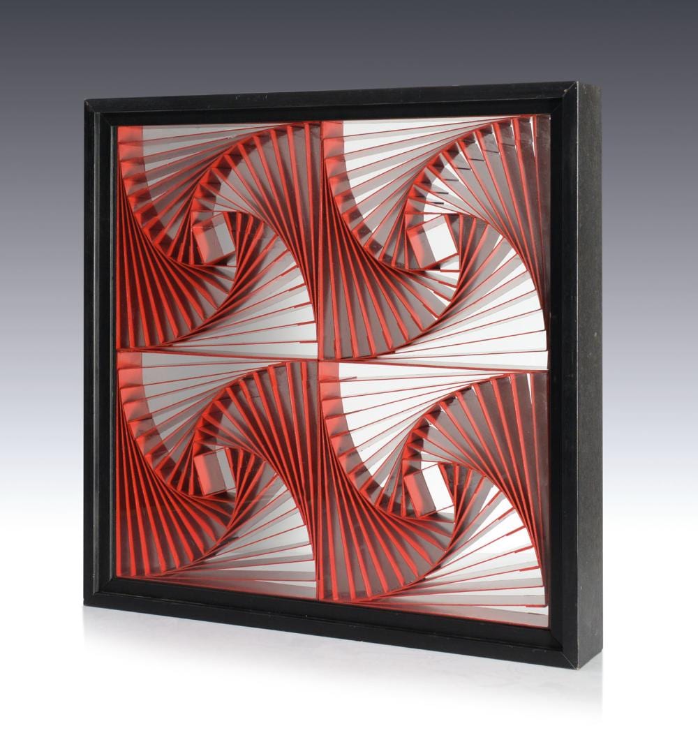 Manfredo Massironi comparable auction result: manfredo massironi struttura a quadrati ruotati in cartoncino rosso 1964