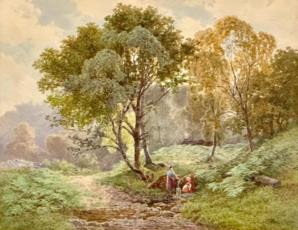 James Jackson Curnock comparable auction result: james jackson curnock watercolor two girls gathering water at the spring
