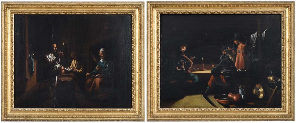 A Pair of Dutch Nighttime Candlelight Paintings sold by Brunk Auctions, lot 176 — auction record photograph