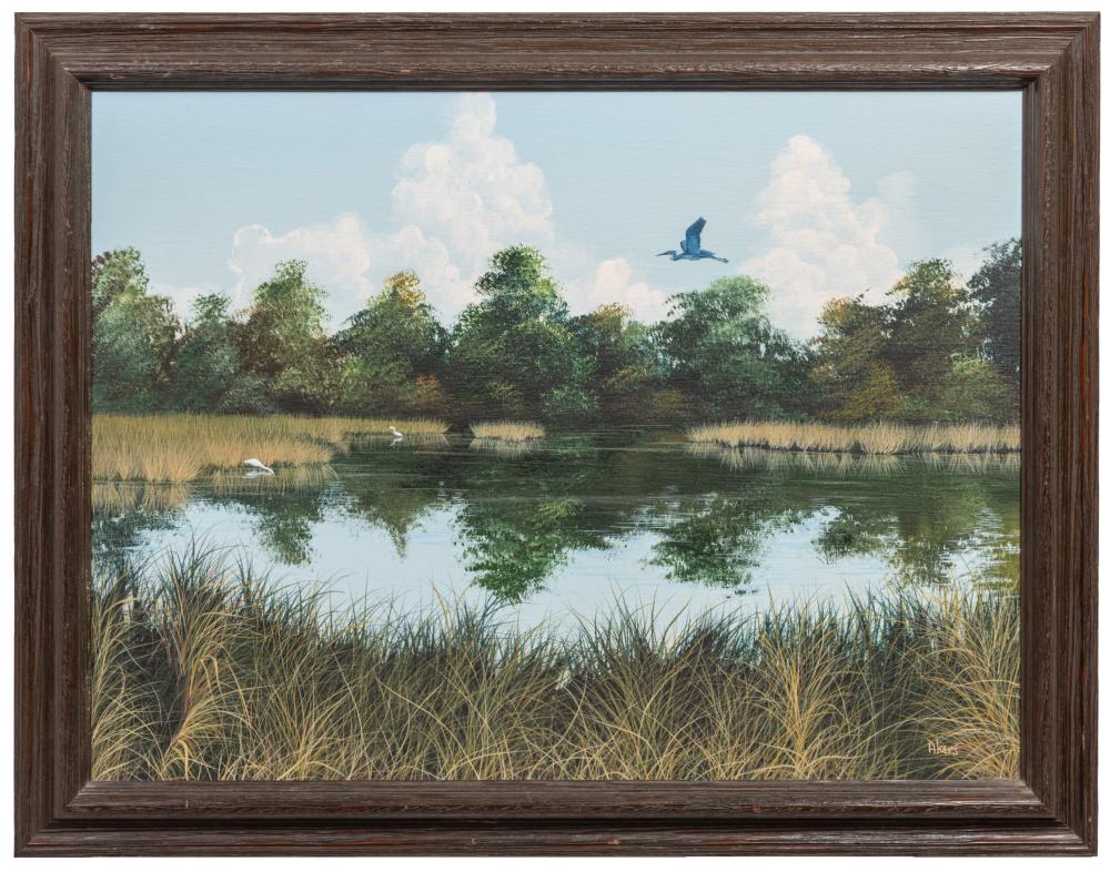 John Akers comparable auction result: john akers american louisiana 1944 2006 marsh with egrets h 18 in w 24 in framed h 21 1 2 in w 27 1 2 in