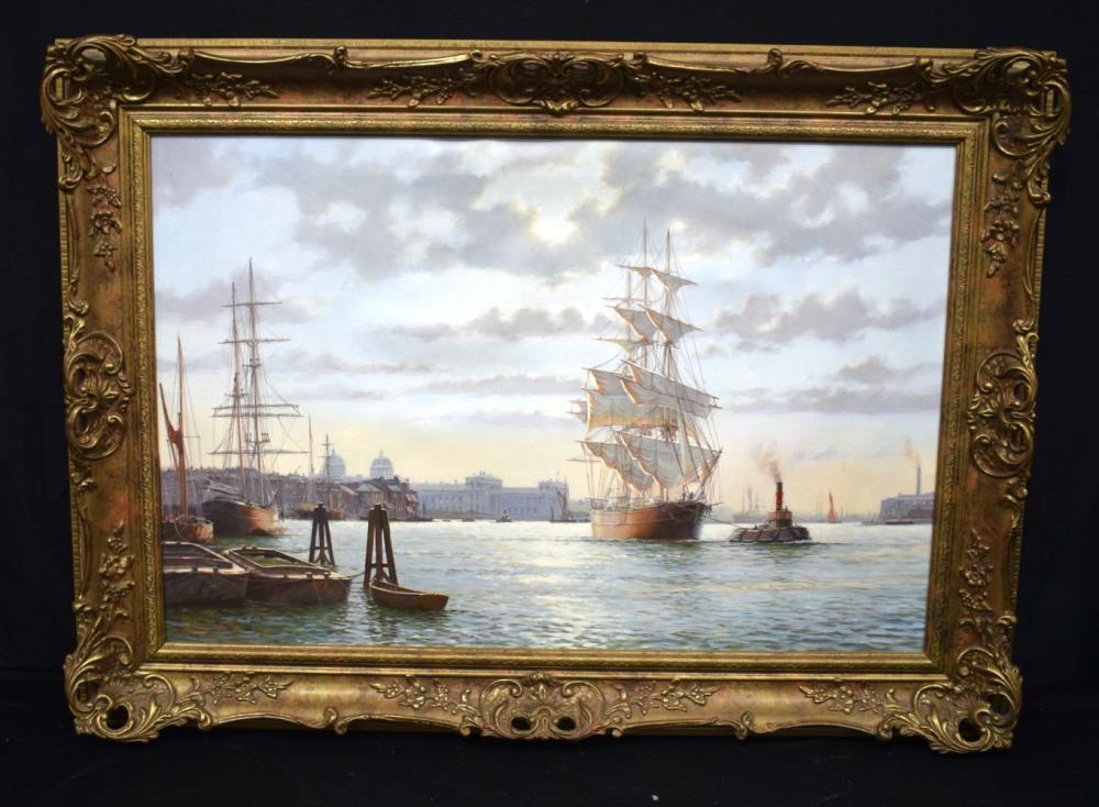Rodney Charman comparable auction result: rodney charman b 1944 morning naval college greenwich signed and dated 83 oil on canvas 49 x75cm