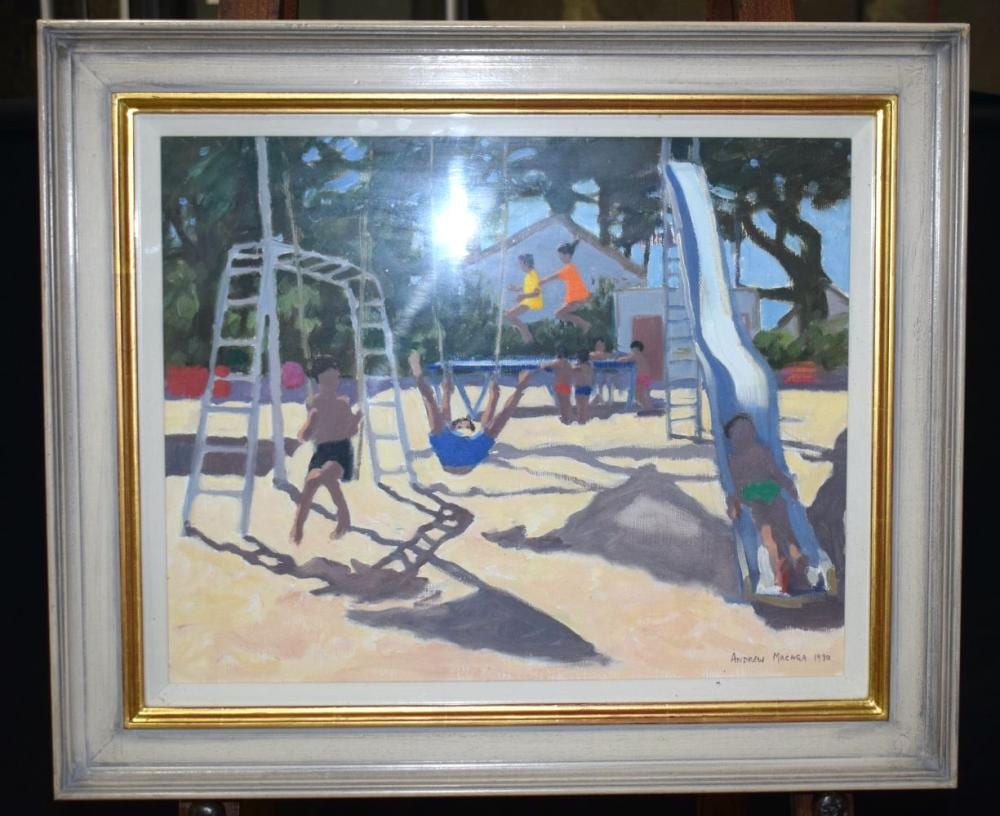 Andrew Macara comparable auction result: andrew macara born 1944 a framed oil on canvas of children playing 40 x 49 cm