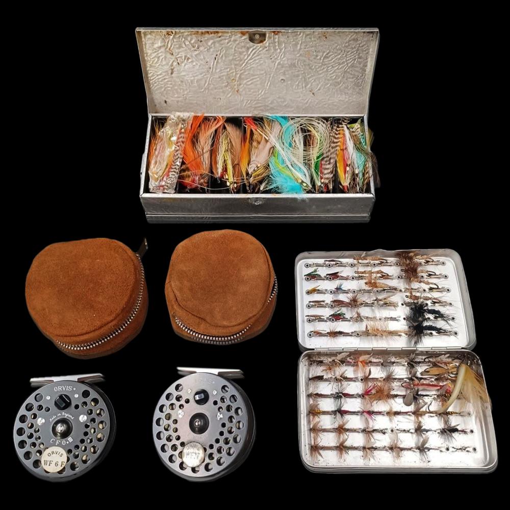 Lot Of Orvis CFO III + CFO IV Fly Fishing Disc Reels With Cases and Assorted Lures sold by RB Fine Arts, lot 246 — auction record photograph