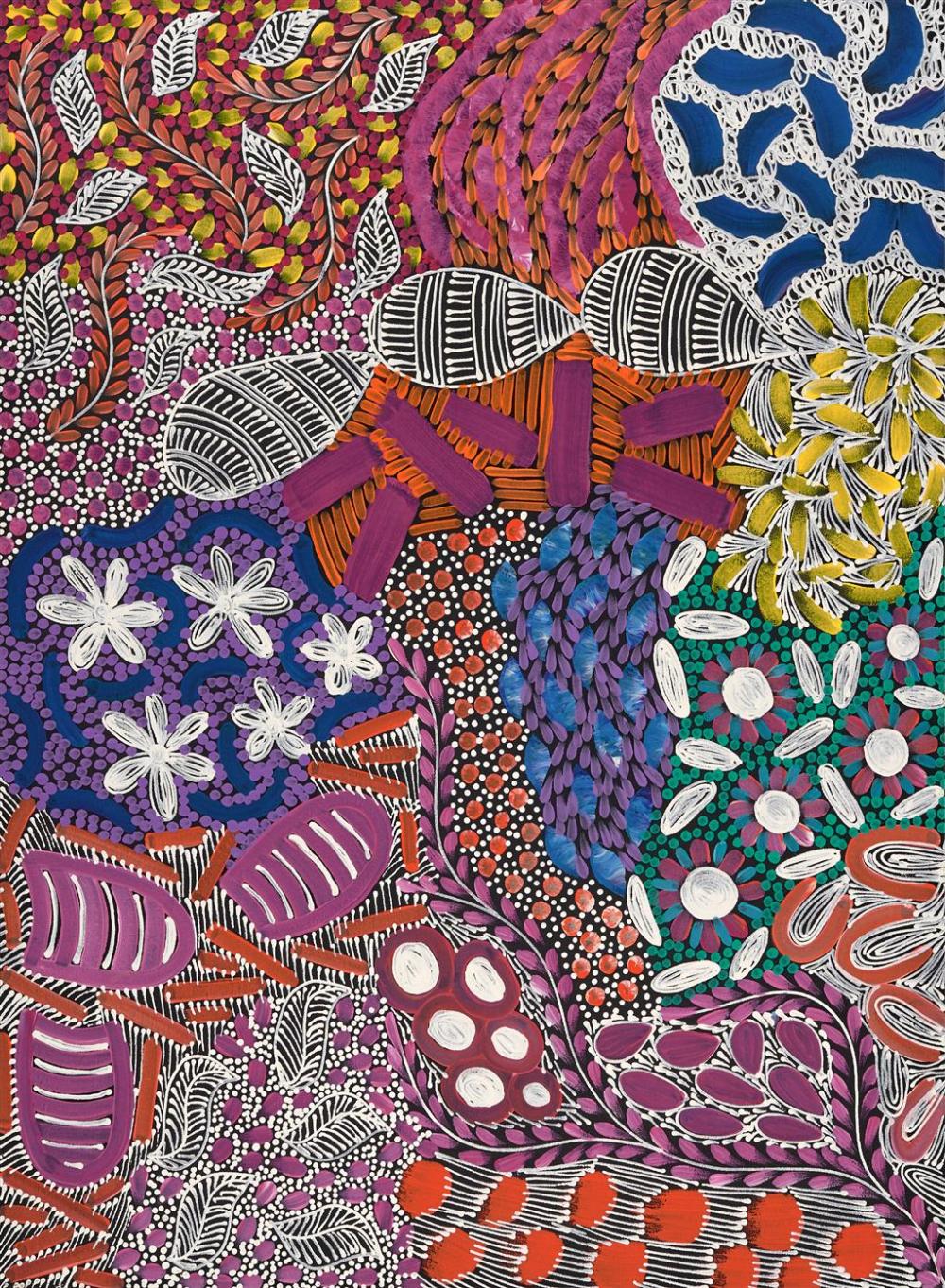 Karen Bird Ngale comparable auction result: karen bird ngale 1984 awelye acrylic on canvas 92 x 72 x 3 cm ready to hang signed verso certificate of authenticity includi