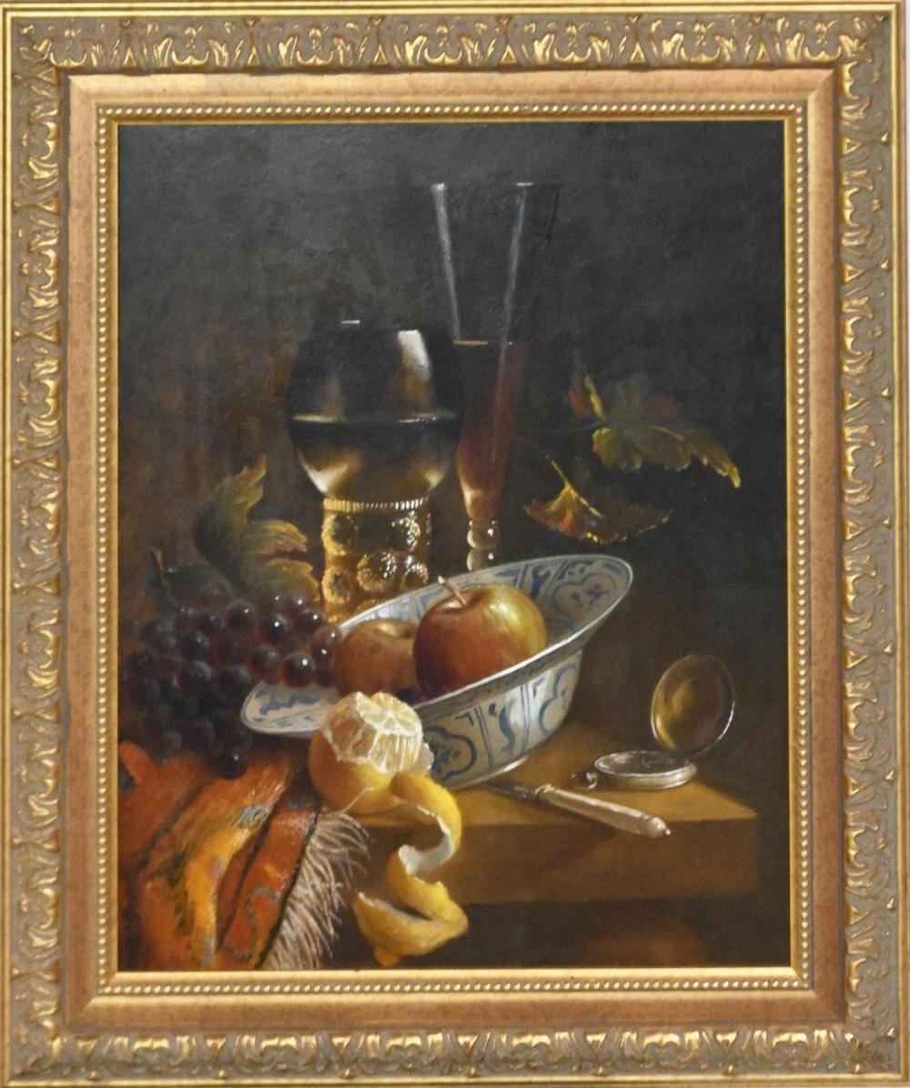 Jos Kivits comparable auction result: jozef kivits peeled lemon ming bowl rug and glass 1993 oil on board signed lower right 47 x 37cm frame size 61 x 51cm