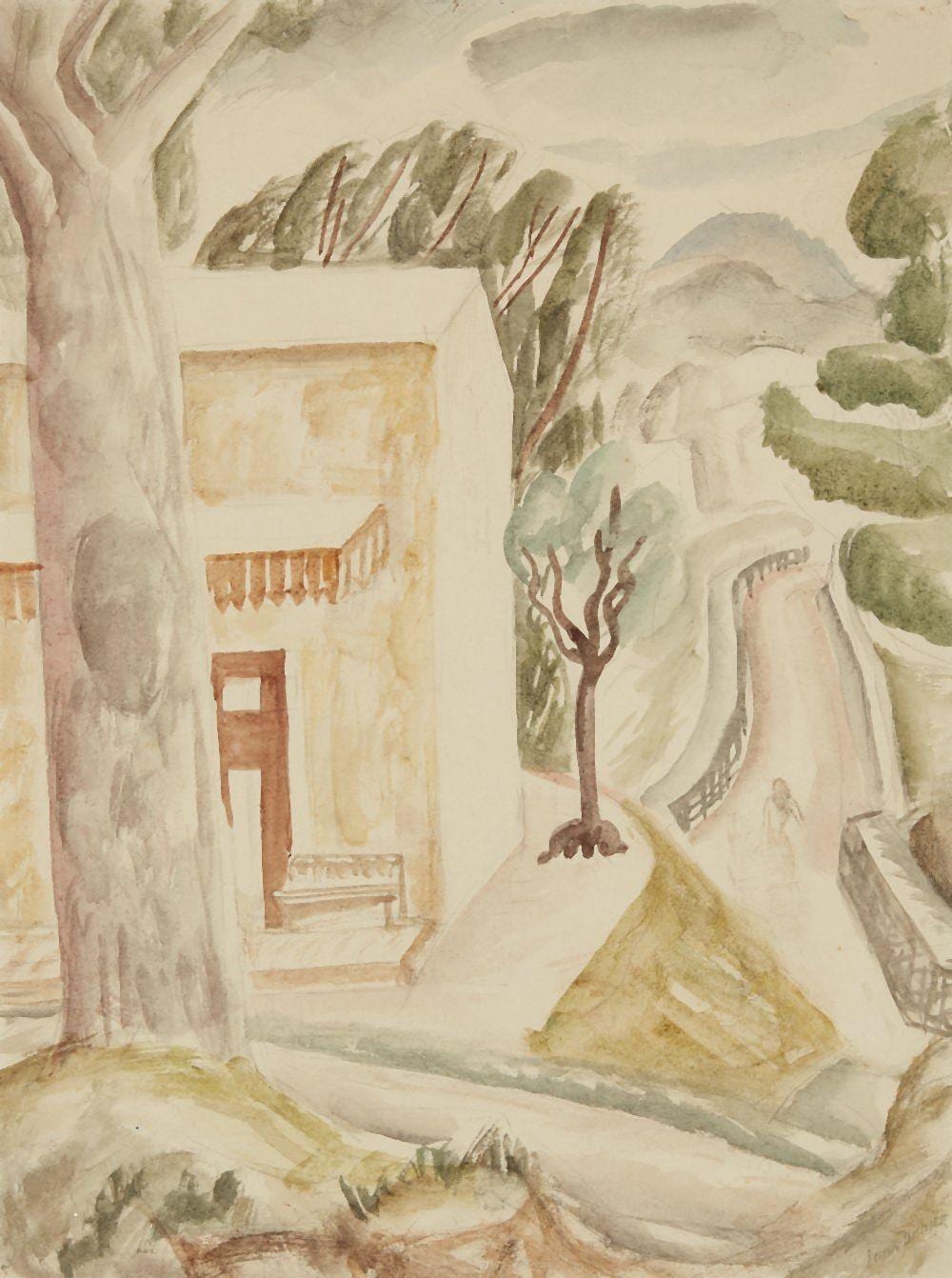 Jessica Dismorr comparable auction result: jessica dismorr british 1885 1939 landscape watercolour and pencil