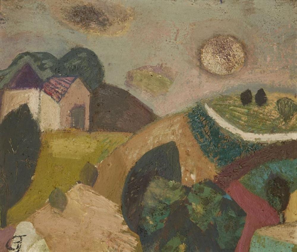 Gwyneth Johnstone comparable auction result: gwyneth johnstone british 1915 2010 landscape with moon c 1960 oi