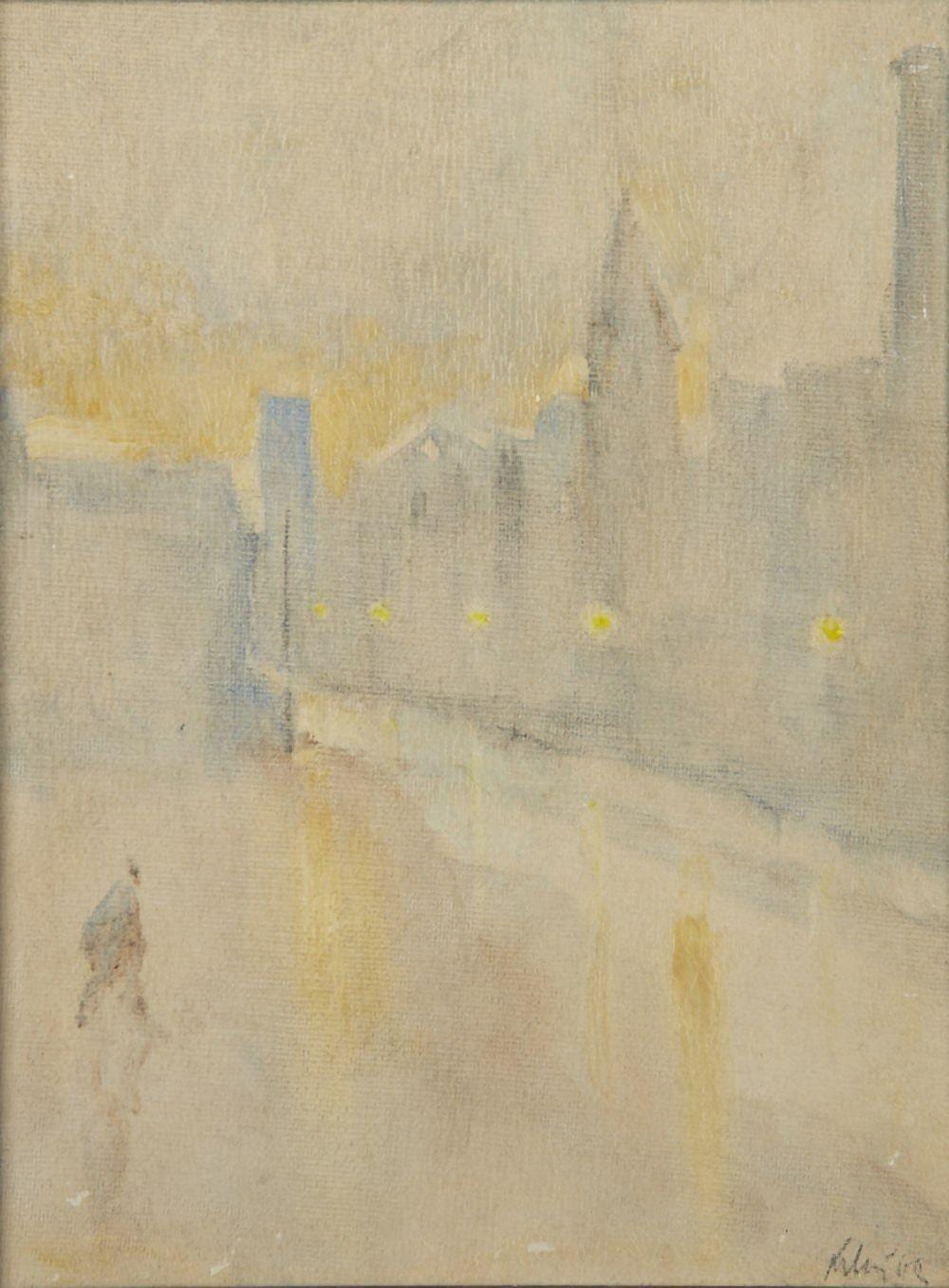Harold Riley comparable auction result: harold riley british 1934 2023 early morning salford 1960 oil on
