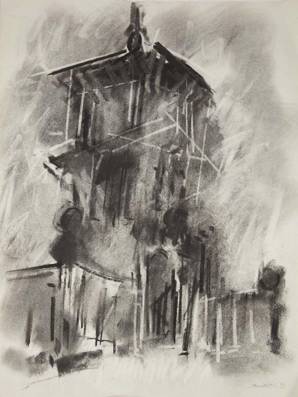 Dennis Creffield comparable auction result: dennis creffield british 1931 2018 gunton tower 1992 charcoal on