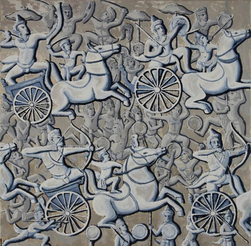 Derek William Carruthers comparable auction result: derek carruthers british 1935 2021 battle acrylic on canvas signed