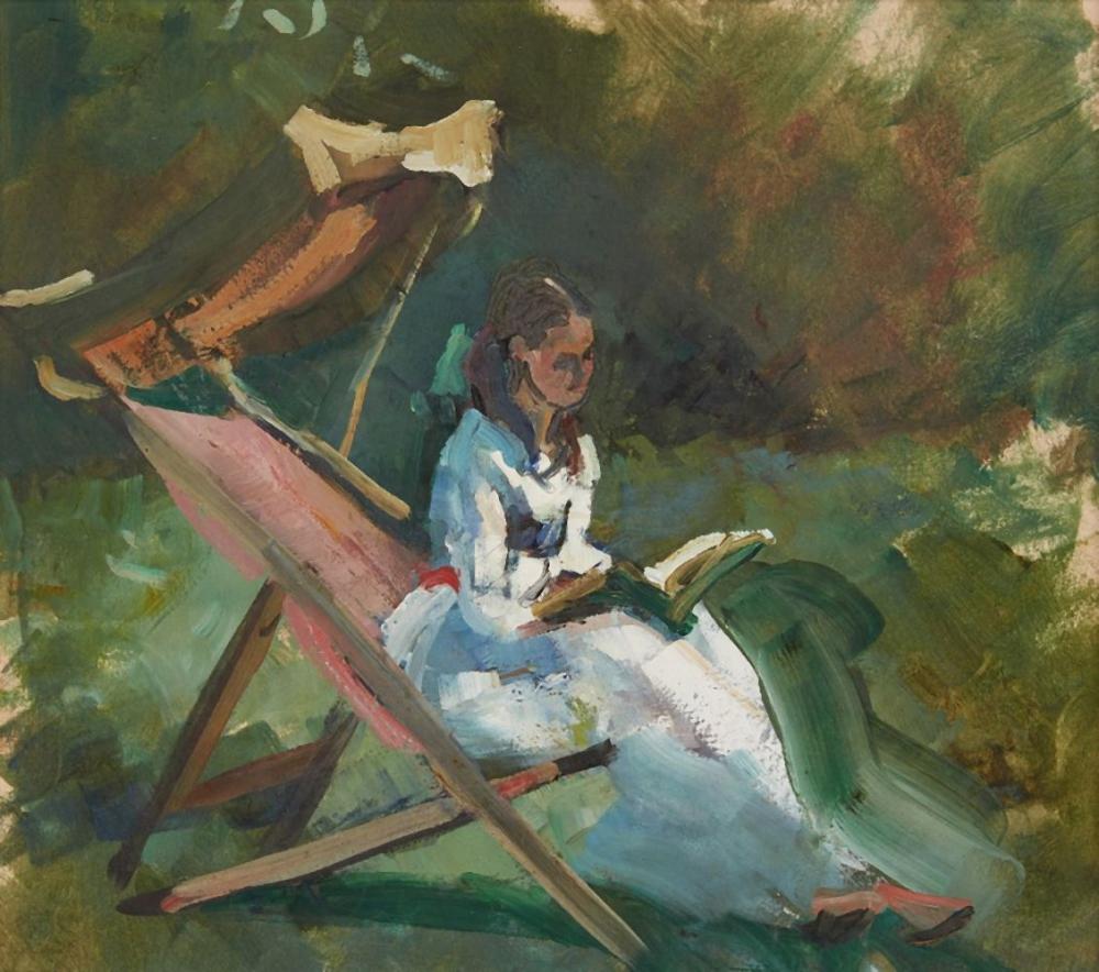 Sherree Valentine Daines comparable auction result: sherree valentine daines british b 1956 girl reading in a deck chair
