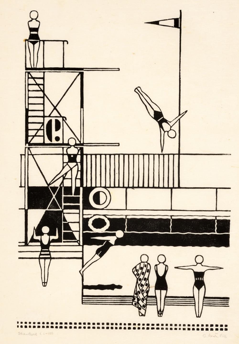 Gerd Arntz comparable auction result: gerd arntz strandbad 1926