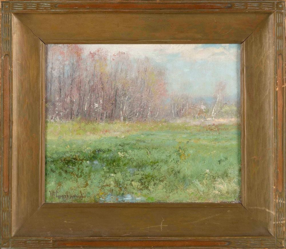 Joseph H. Greenwood comparable auction result: joseph h greenwood massachusetts 1857 1927 landscape early spring oil on board 9 x 11 framed 14 x 16