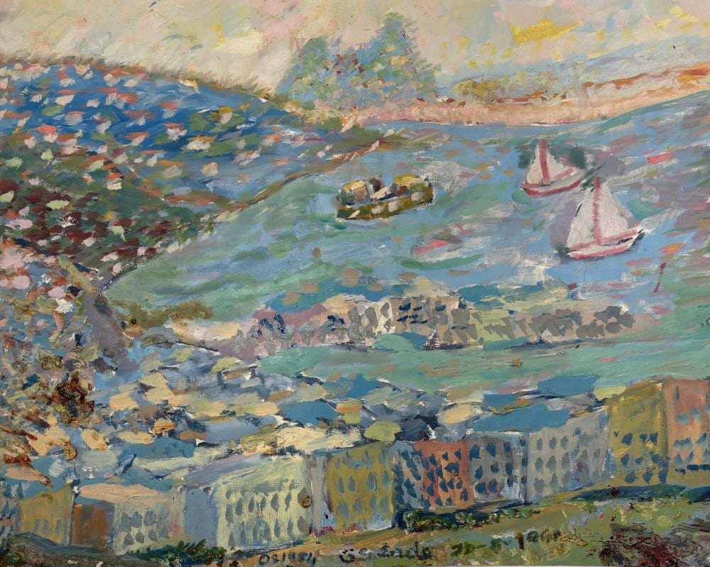 Owen Lade comparable auction result: owen lade 1922 2007 australia idhra looking through passages to spetses greece 2