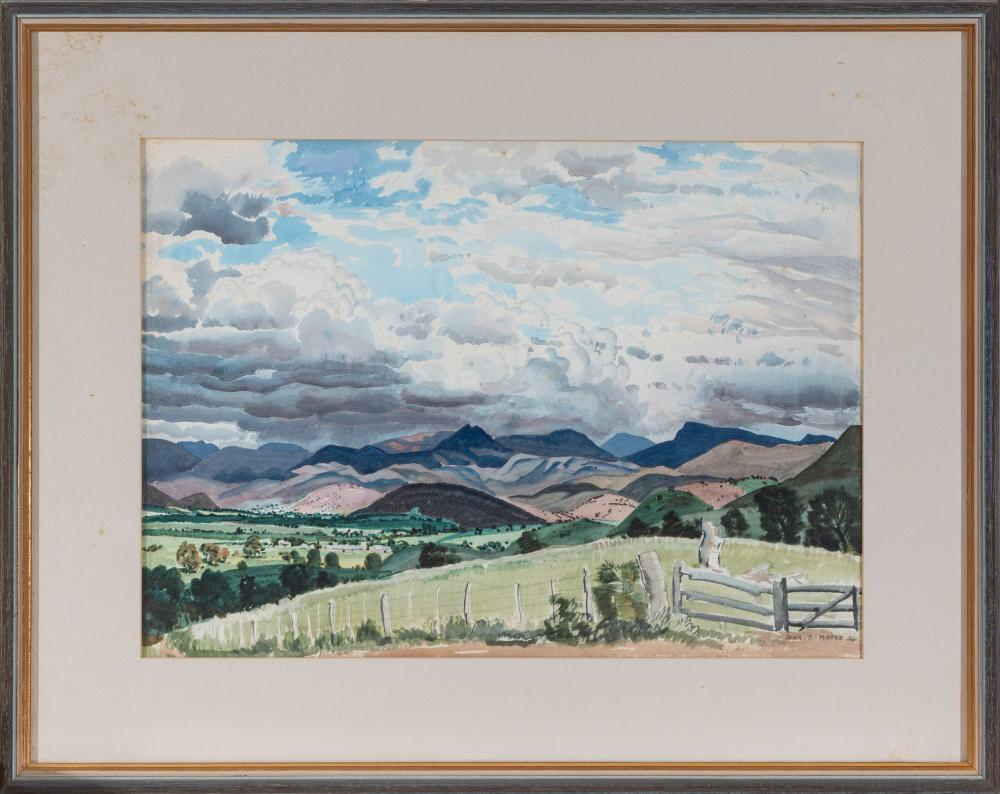 John D. Moore comparable auction result: john d moore 1888 1958 the derwent valley tasmania watercolour 36 x 49cm frame size 55 x 69cm