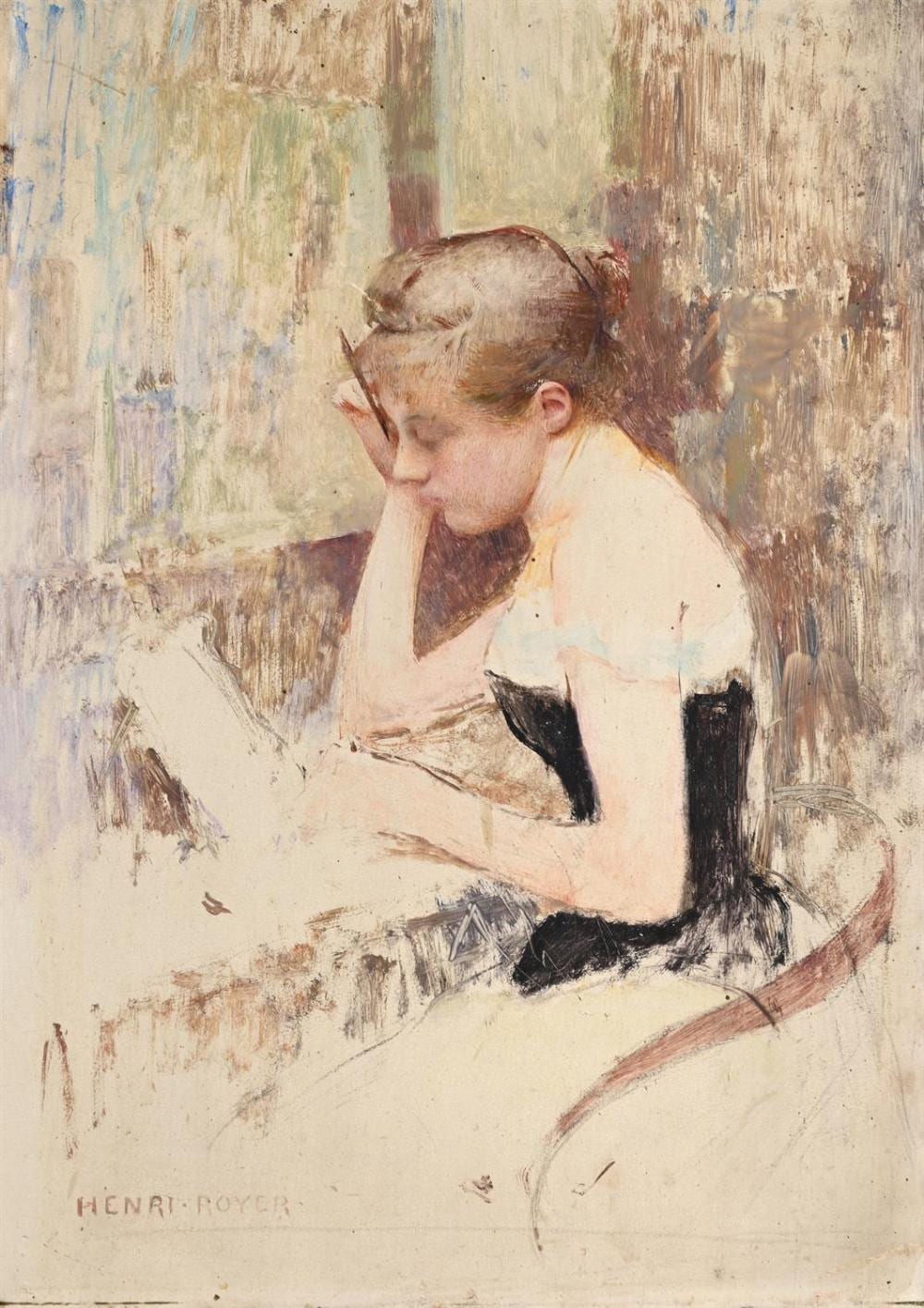 Henri Paul Royer comparable auction result: henri paul royer french 1869 1938 study of a female figure seated at a writing desk
