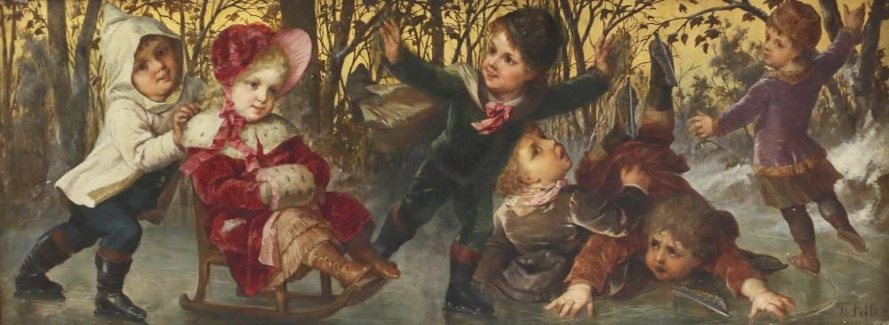 Franz Lefler comparable auction result: franz lefler oil on canvas children skating