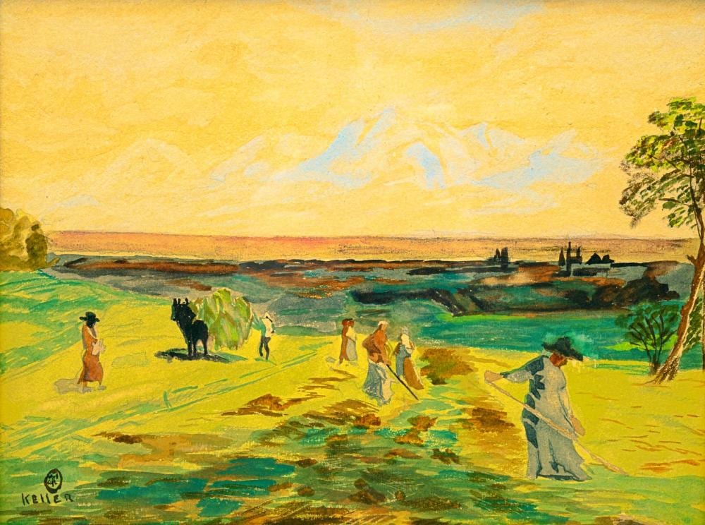 Henry George Keller comparable auction result: henry george keller 1869 1949 landscape with farm hands