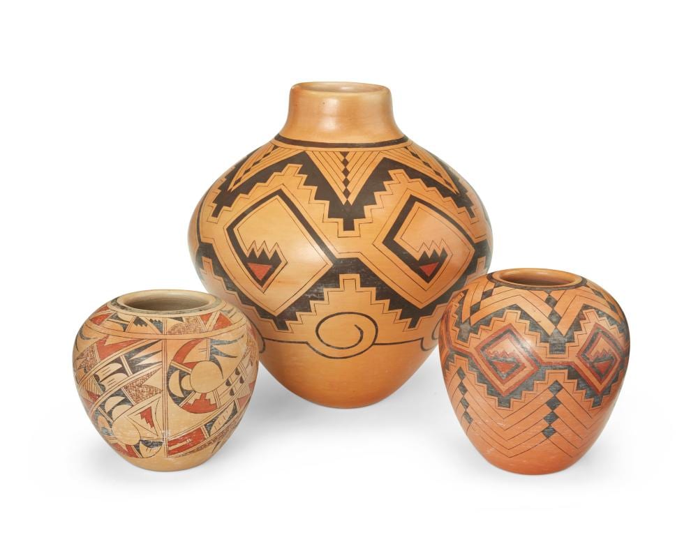 Gloria Kahe comparable auction result: gloria kahe b 1951 din three yellowware polychrome pottery vessels late 20th century