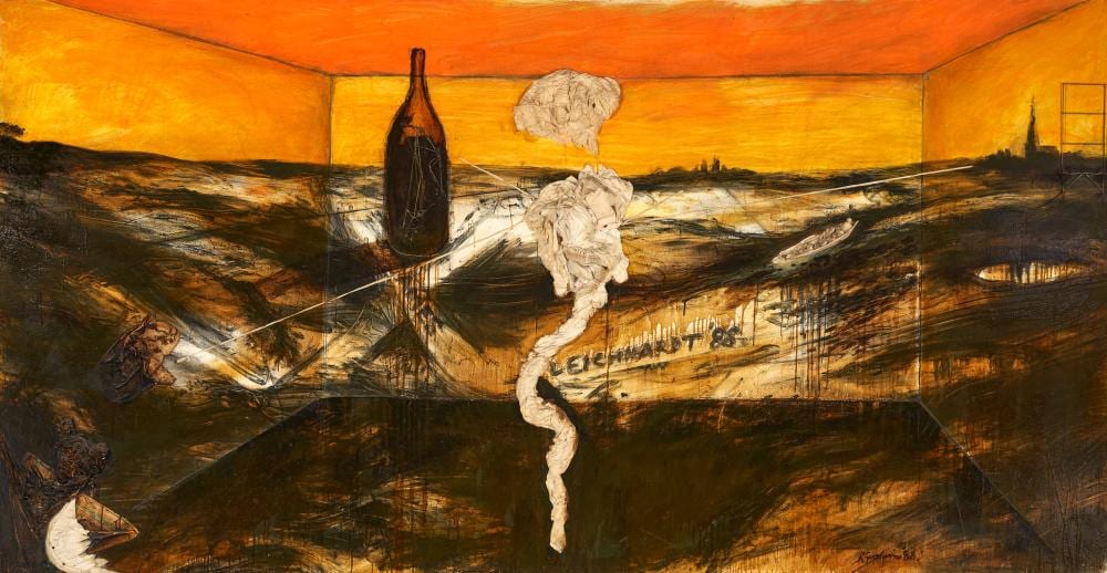 Richard Goodwin comparable auction result: richard goodwin 1953 leichhardt 1988 mixed media on canvas 170 x 325 5 cm frame 189 x 344 x 4 cm signed and dated lower rig