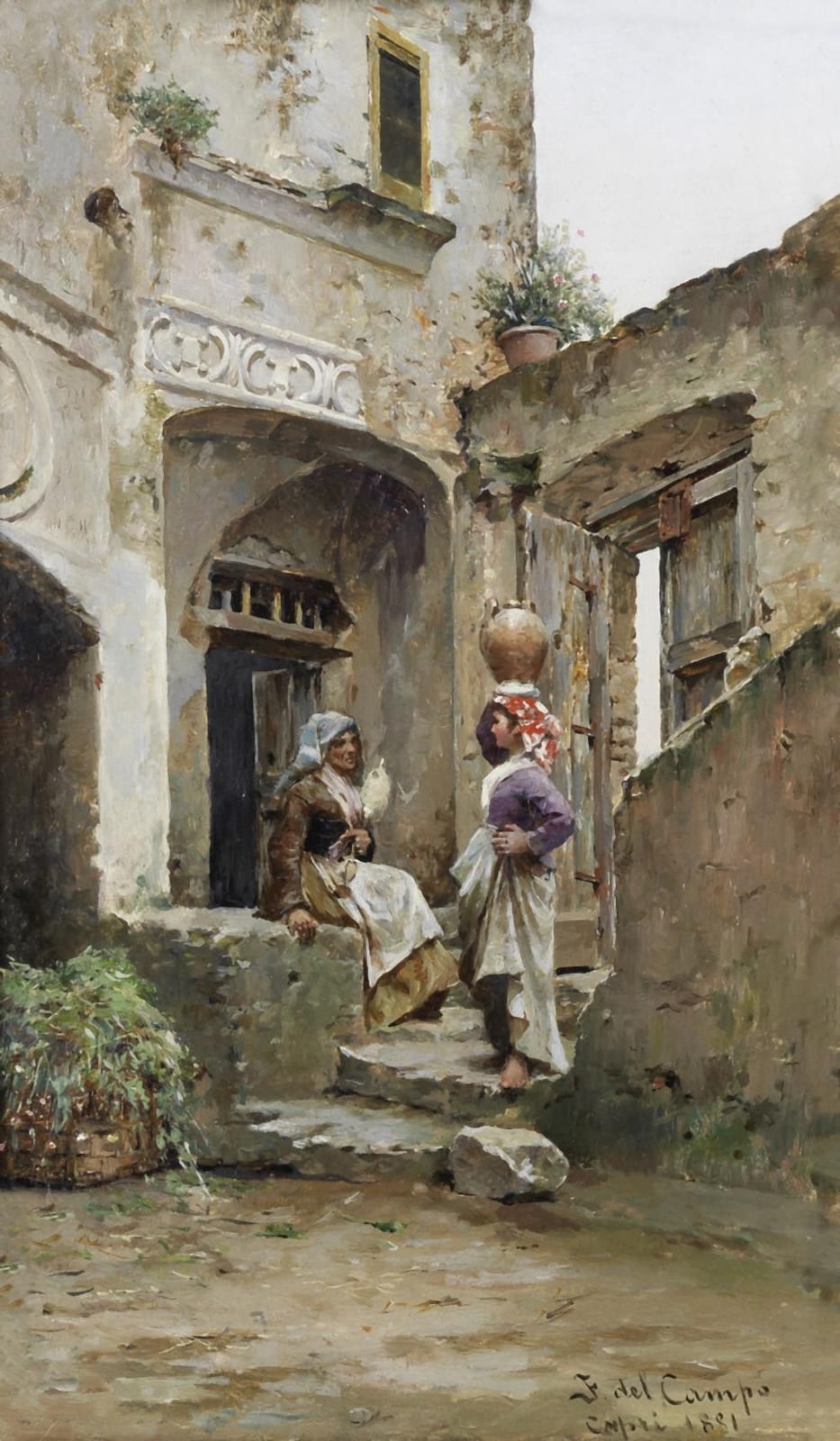 Federico del Campo comparable auction result: federico del campo peruvian 1837 1923 women in a courtyard capri
