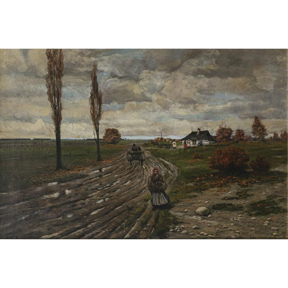 Józef Rapacki comparable auction result: j zef rapacki zugeschrieben autumnal country road with cart and figures