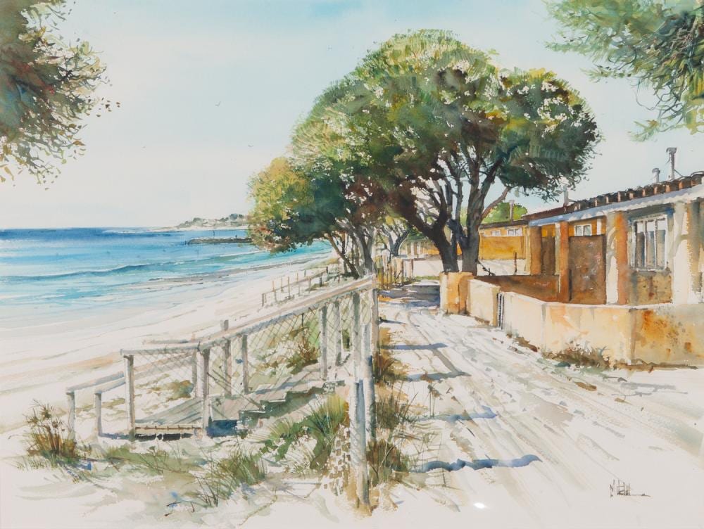 larry mitchell rottnest cottages watercolour · GFL Fine Art · 2024-03-10 Larry Mitchell comparable auction result: larry mitchell rottnest cottages watercolour
