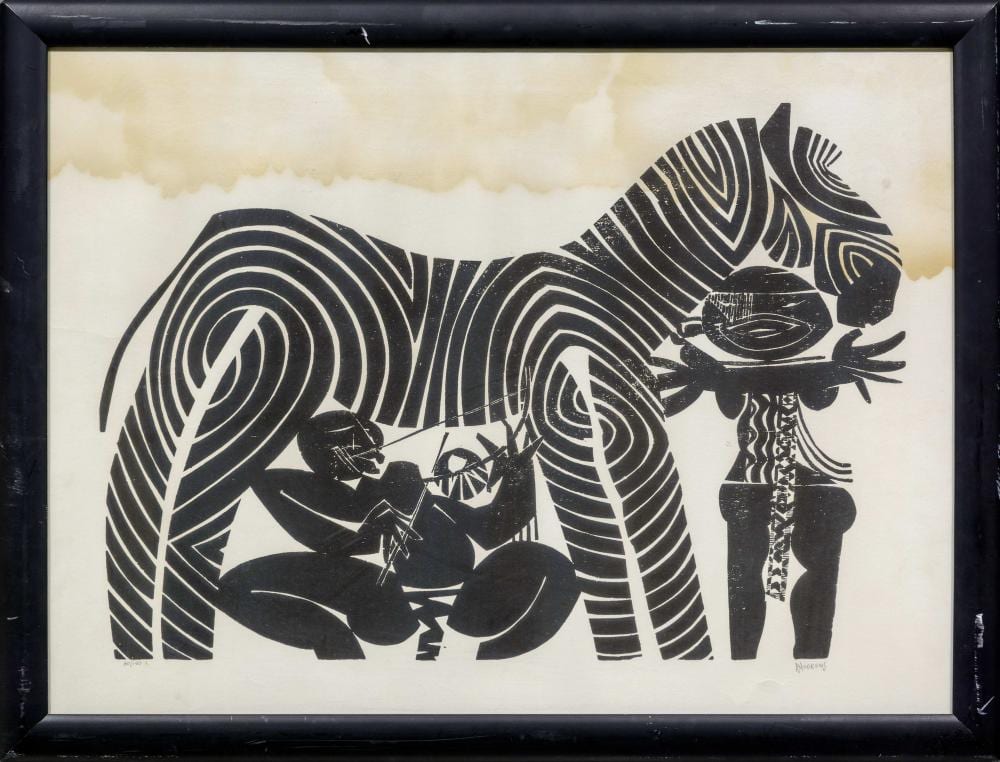 Raymond Andrews comparable auction result: raymond andrews sa born 1948 woodcut abstract signed numbered 60 150 in pencil 41 x 55