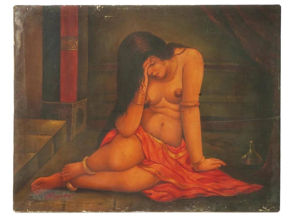 Hemendranath Mazumdar comparable auction result: indian nude painting by hemendranath mazumdar