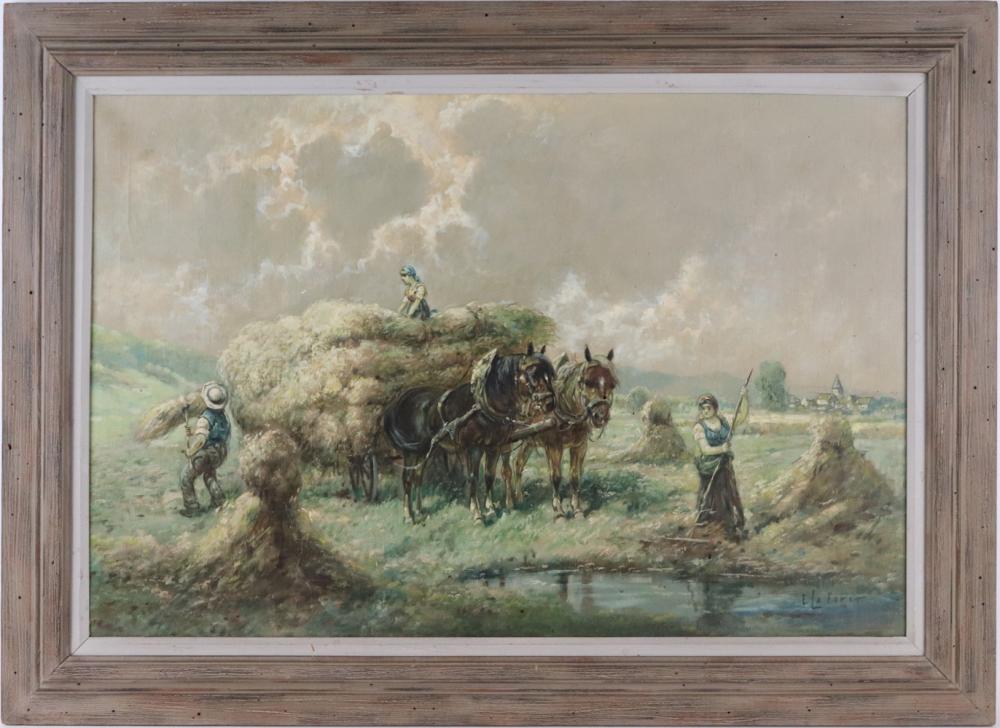 Eugene La Foret comparable auction result: eugene la foret french american 1884 1955 haying oil on canvas sight size 23 1 2 h x 35 1 2 w overall 31 1 2 h x 43 1 4 w