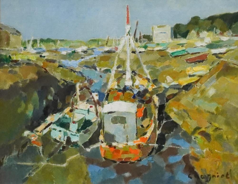 Alfred Chagniot comparable auction result: alfred chagniot 1905 1991 boats in a river landscape oil on canvas signed l r frame 25 x 31 in 63 5 x 78 7 cm