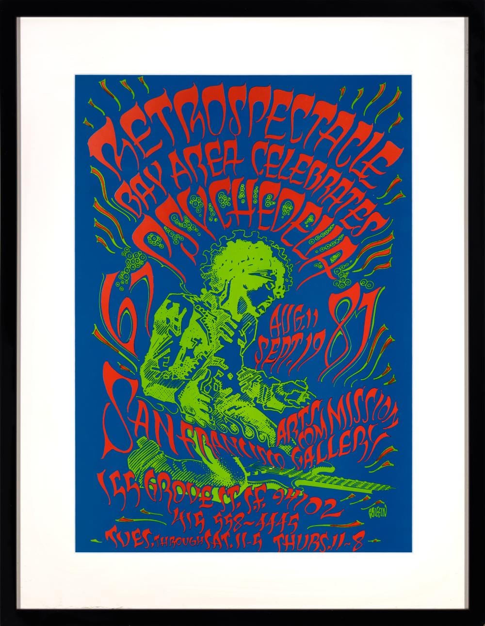 Rick Griffin comparable auction result: rick griffin retrospectacle bay area celebrates psychedelia 1987 san francisco arts commission gallery poster 59 x 41 cm frame 77 5 x 60 cm