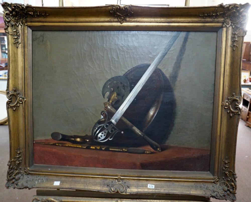 John Longstaff comparable auction result: john campbell longstaff oil on canvas still life of weapons signed dated 1883 75 x 57 cm