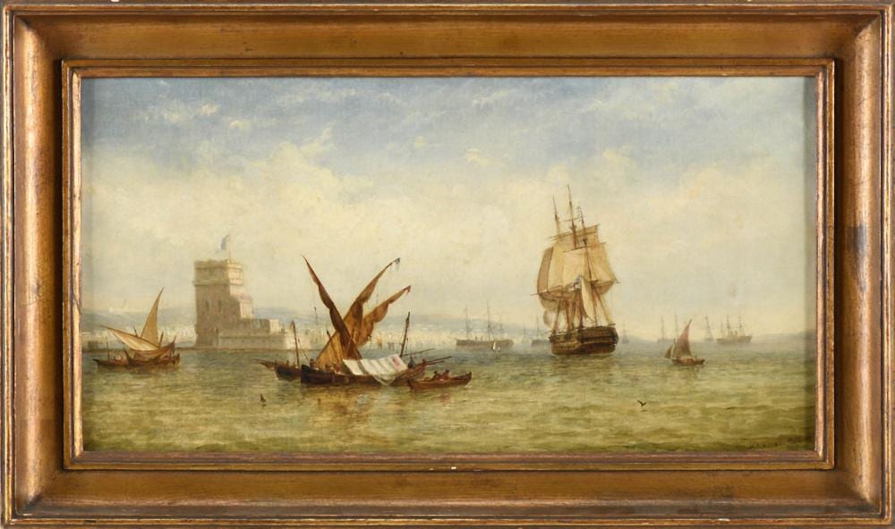 marine vessels on the tagus river next to the bel m tower · Cabral Moncada Leilões · 2024-03-18 Marine comparable auction result: marine vessels on the tagus river next to the bel m tower