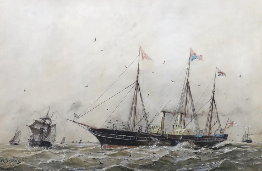William Edward Atkins comparable auction result: william edward atkins british 1842 1910 the royal yacht victoria albert ii with queen victoria aboard departing from portsmouth harbour watercolour 35 x 52cm