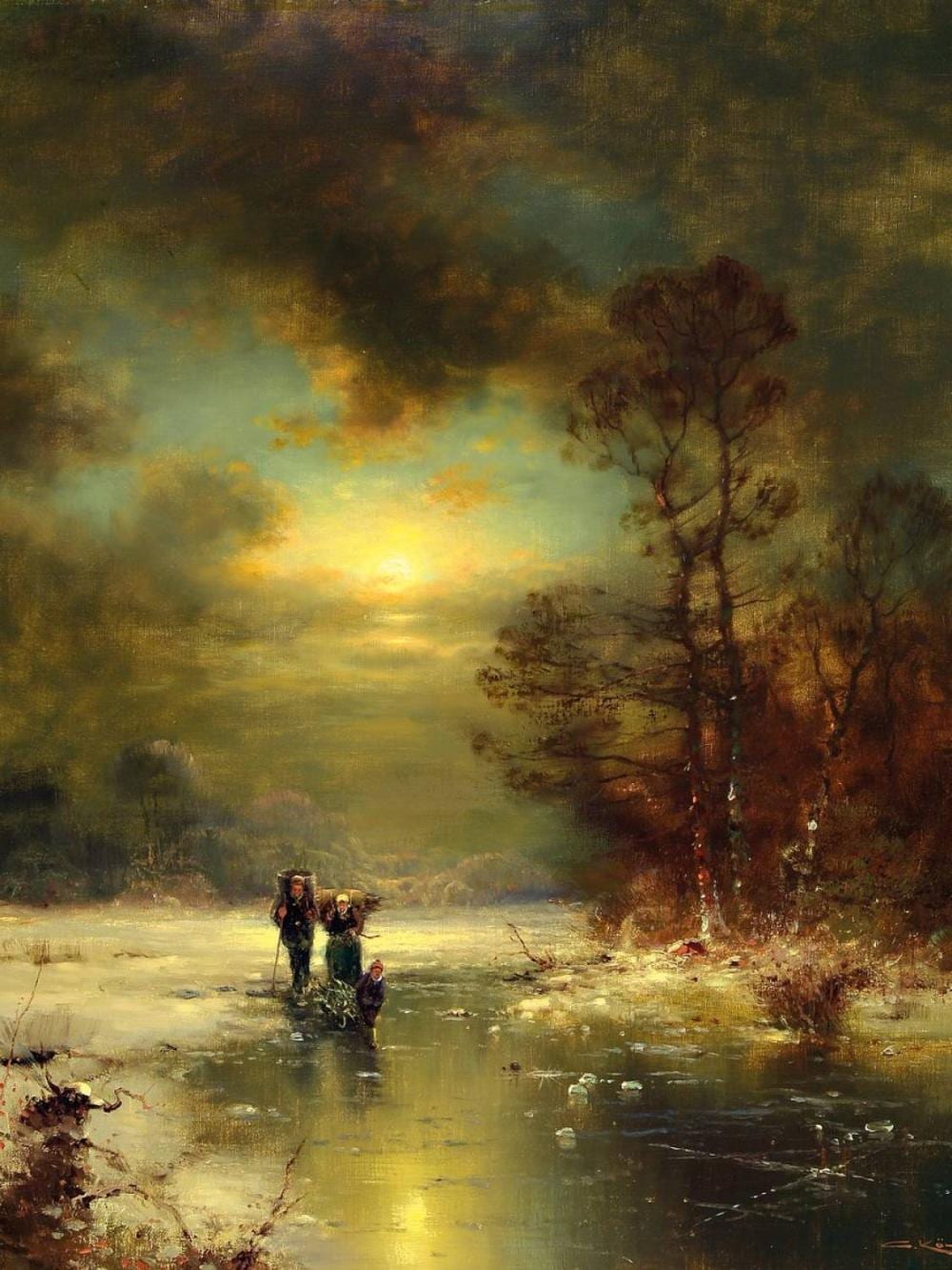 Günter König comparable auction result: g nter k nig 1926 trier 2007 winter landscape full moon