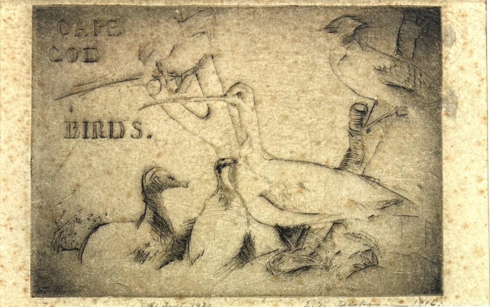 Edwin Walter Dickinson comparable auction result: edwin dickinson 1891 1978 cape cod birds 1916 etching 7 x 7 plate 14 x 16 1 2 framed