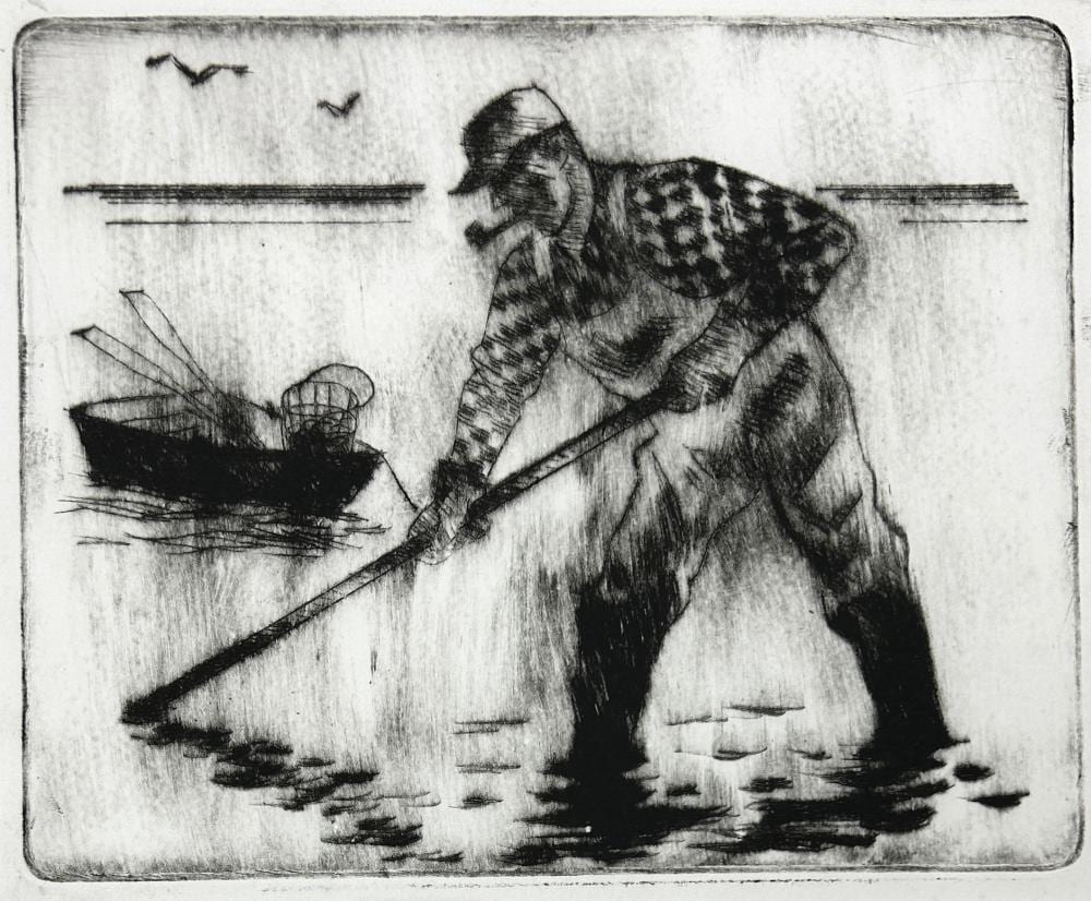 Charles De Carlo comparable auction result: charles de carlo 1911 2003 shellfishing linocut 7 1 4 x 9 1 4 image 15 1 4 16 3 4 framed