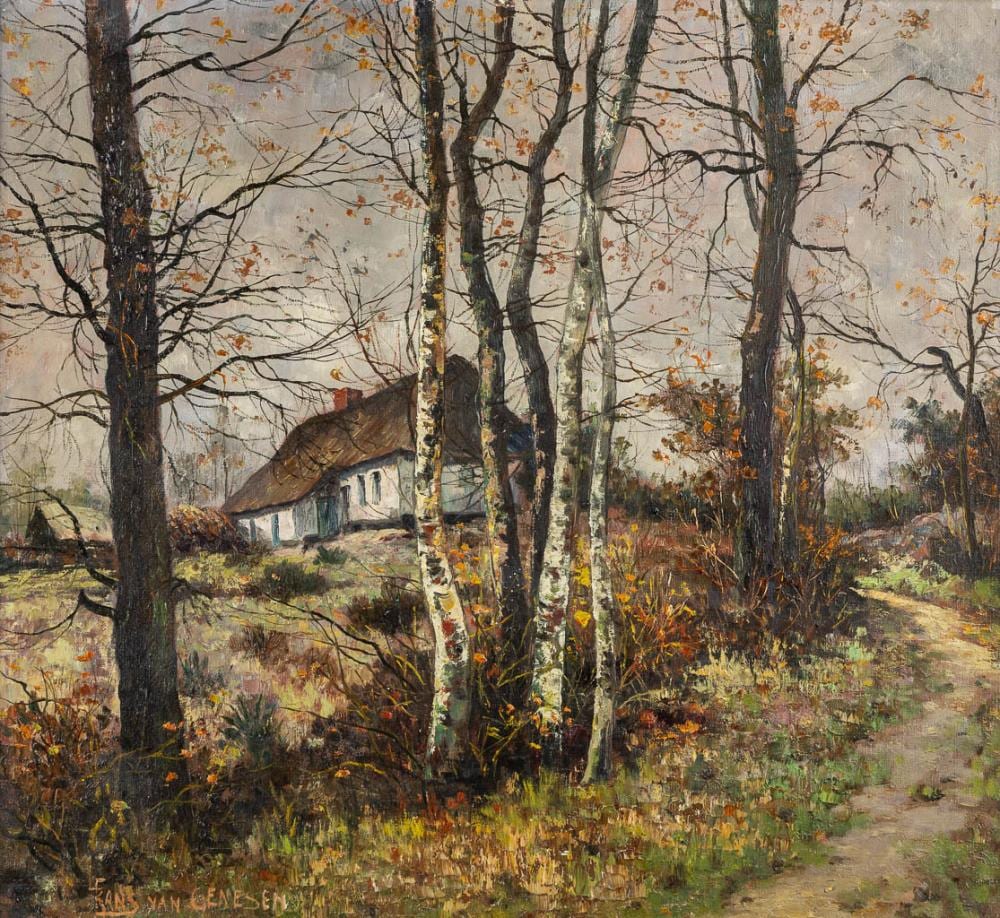 Franz VAN GENESEN comparable auction result: franz van genesen 1887 1945 view on a farmhouse oil on canvas w 60 x h 55 cm