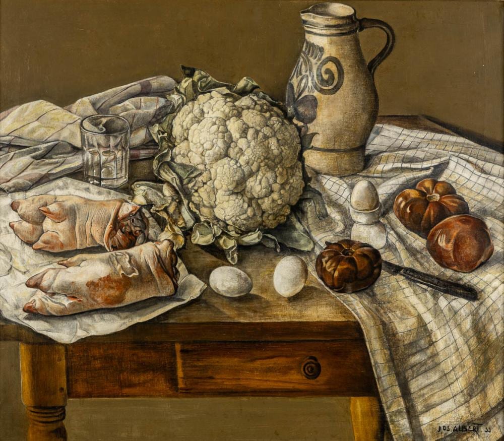 Joseph (1886) Albert comparable auction result: jos albert 1886 1981 stilleven met een varkenspoot en bloemkool w 80 x h 70 5 cm