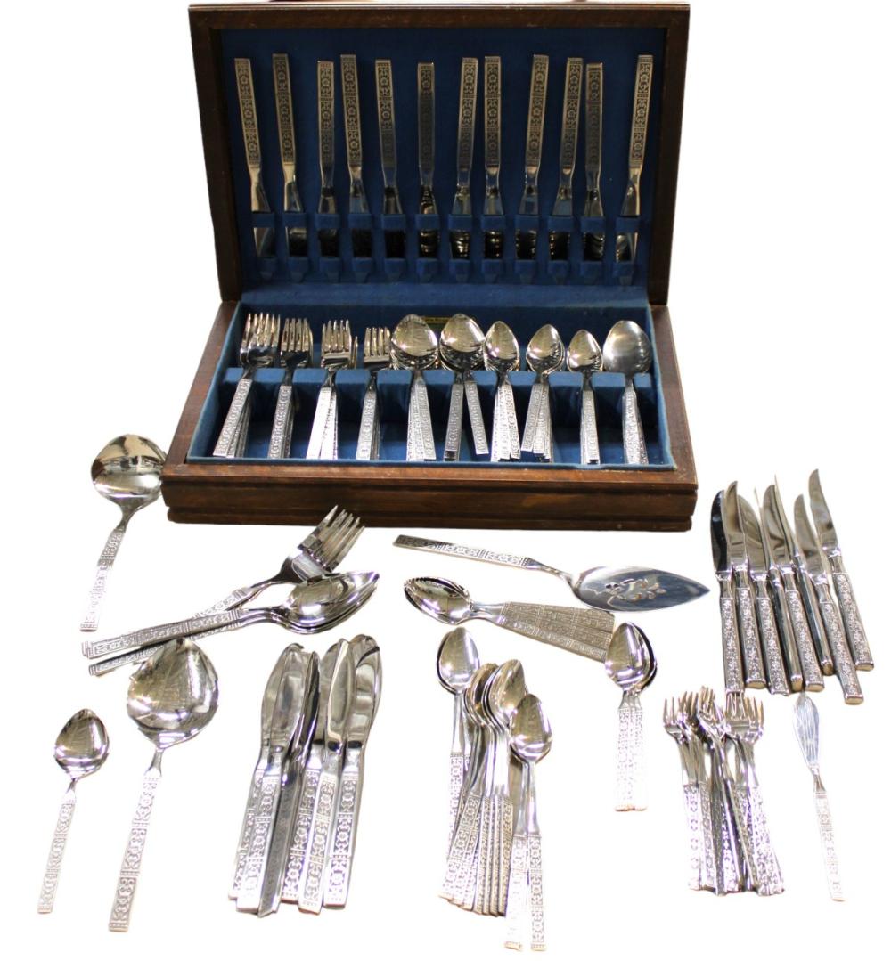 LARGE Mid Century approx. 166 pieces Oneida Community Stainless Flatware Set in walnut box, service for 30+ sold by South Jersey Auction by Babington Auction Inc., lot 749 — auction record photograph
