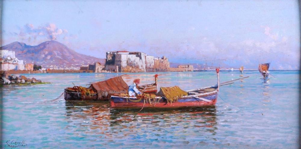 Giuseppe Carelli comparable auction result: giuseppe carelli naples 1858 1921 view of the bay of naples with mount vesuvius in the background signed and annotated napoli bottom left oil on panel 18 5 x 36 cm