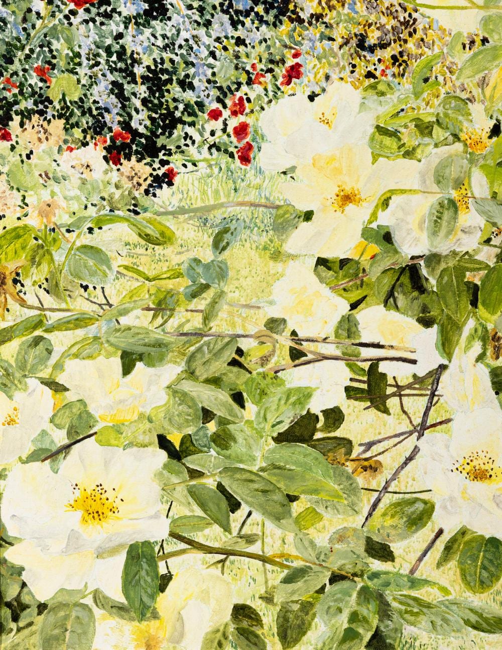 Tim Goulding comparable auction result: tim goulding b 1945 rosa golden showers oil on canvas 46 x 35 5cm signed inscribed and dated 1977 verso re named in 2024 by the artist
