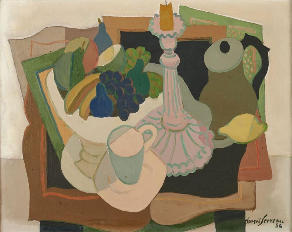 Clément-Serveau comparable auction result: cl ment serveau 1886 1972 compotier et chandelier rose 1954