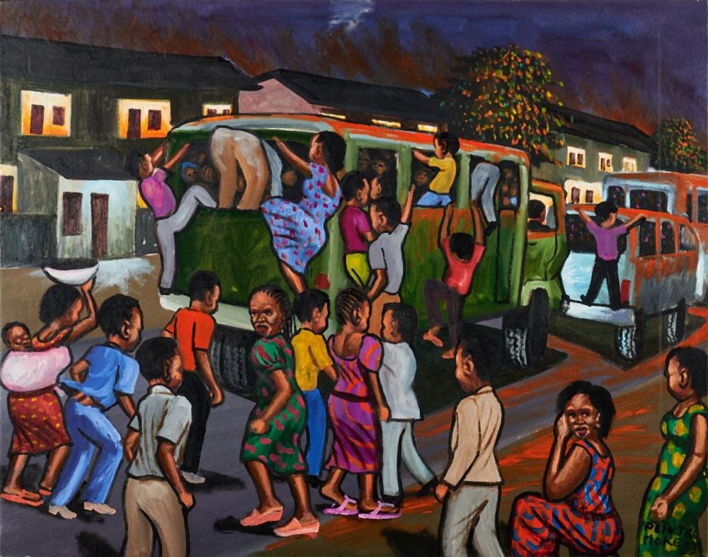 Monsengwo Kejwamfi comparable auction result: moke 1950 2001 transport la nuit 1993 huile sur toile r