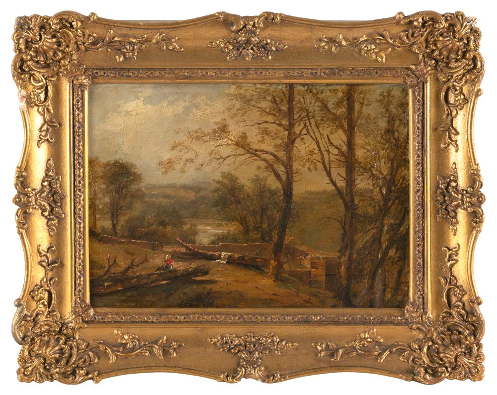 James Thomas Linnell comparable auction result: james thomas linnell england 1820 26 1905 figure resting on a log within a country landscape oil on artist board 10 x 14 framed 14 75 x 18 75