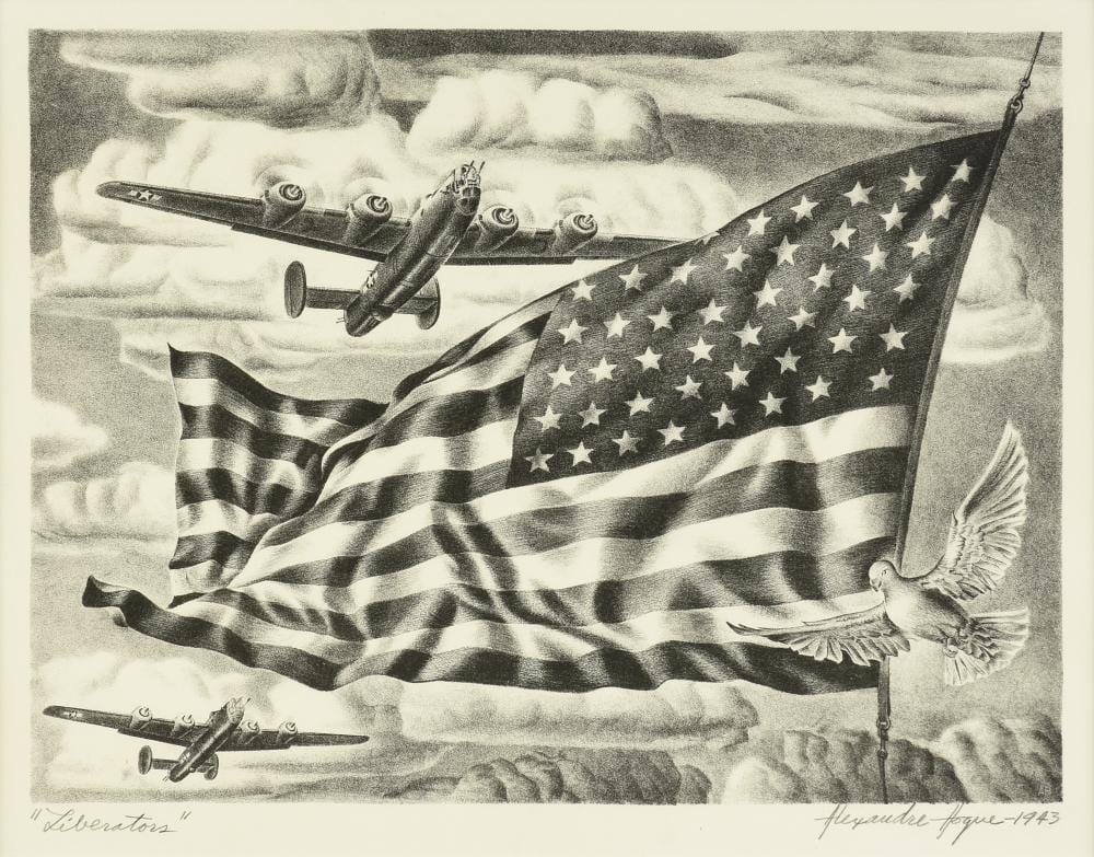 alexandre hogue american texas 1898 1994 a print liberators 1943 · Simpson Galleries, LLC · 2024-03-23 Alexandre Hogue comparable auction result: alexandre hogue american texas 1898 1994 a print liberators 1943