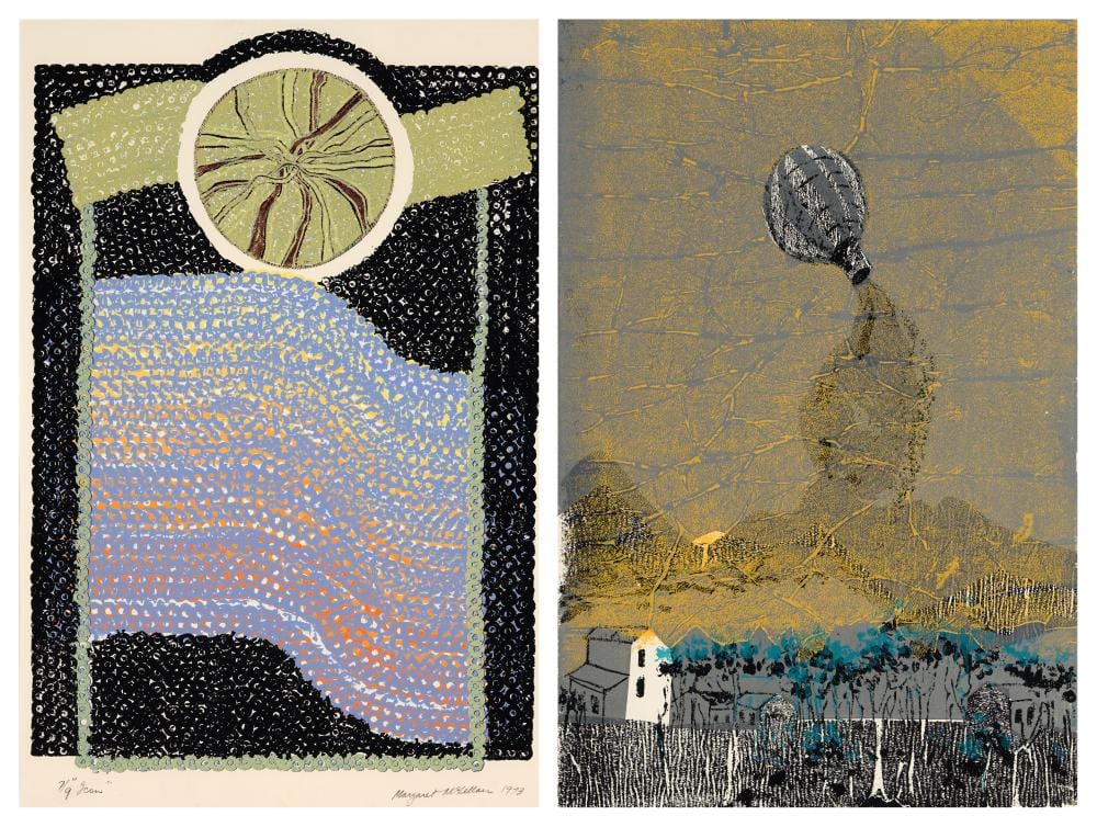 Margaret McLellan comparable auction result: margaret mclellan 1932 2 works hot air or hydrogen 1969 icon 1973 colour screenprint ed 3 8 ed 7 9 56 x 43 cm fra